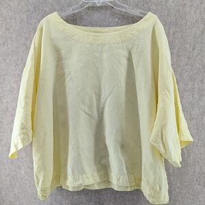 J.‎ Jill Pure Tunic Women's Large Yellow 100% Linen Relaxed 3/4 Sleeve